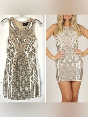 NEEDLE & THREAD Geo Sundown Art Deco Sequin Dress Beaded Gatsby Flapper